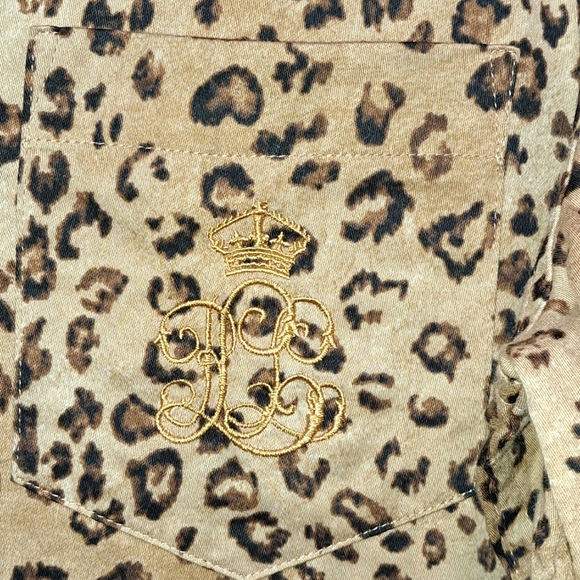 Lauren Ralph Lauren Large Shirt Leopard Print Embroider Logo Button Front LRL - Picture 3 of 7